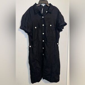Free People Black Button Front Short Sleeve Dress